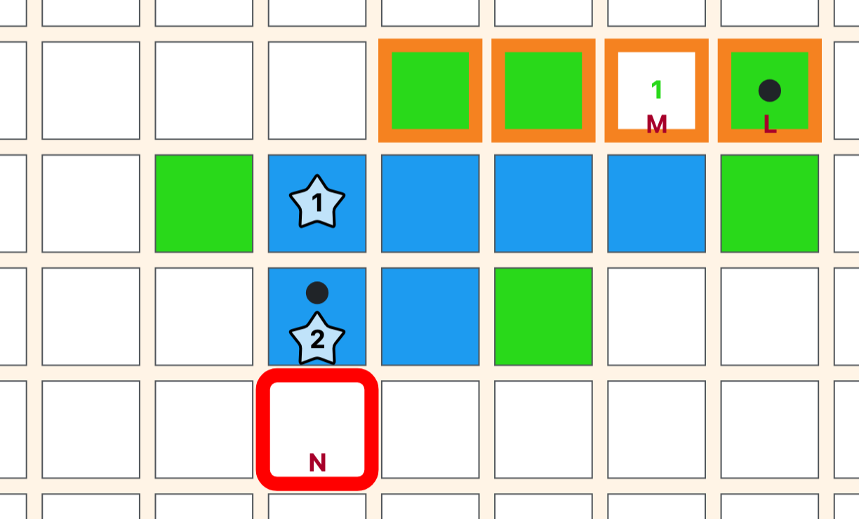 Highlighted green four-in-a-row threatened at M