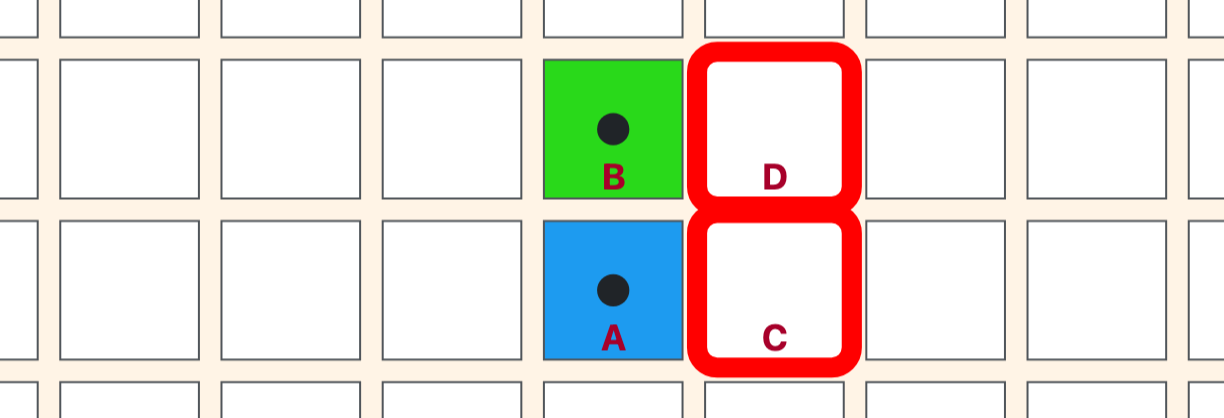 Board after the next two moves, C and D