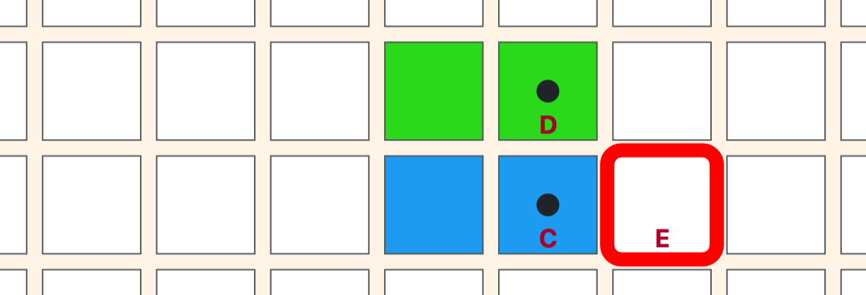 Board with blue about to move at E