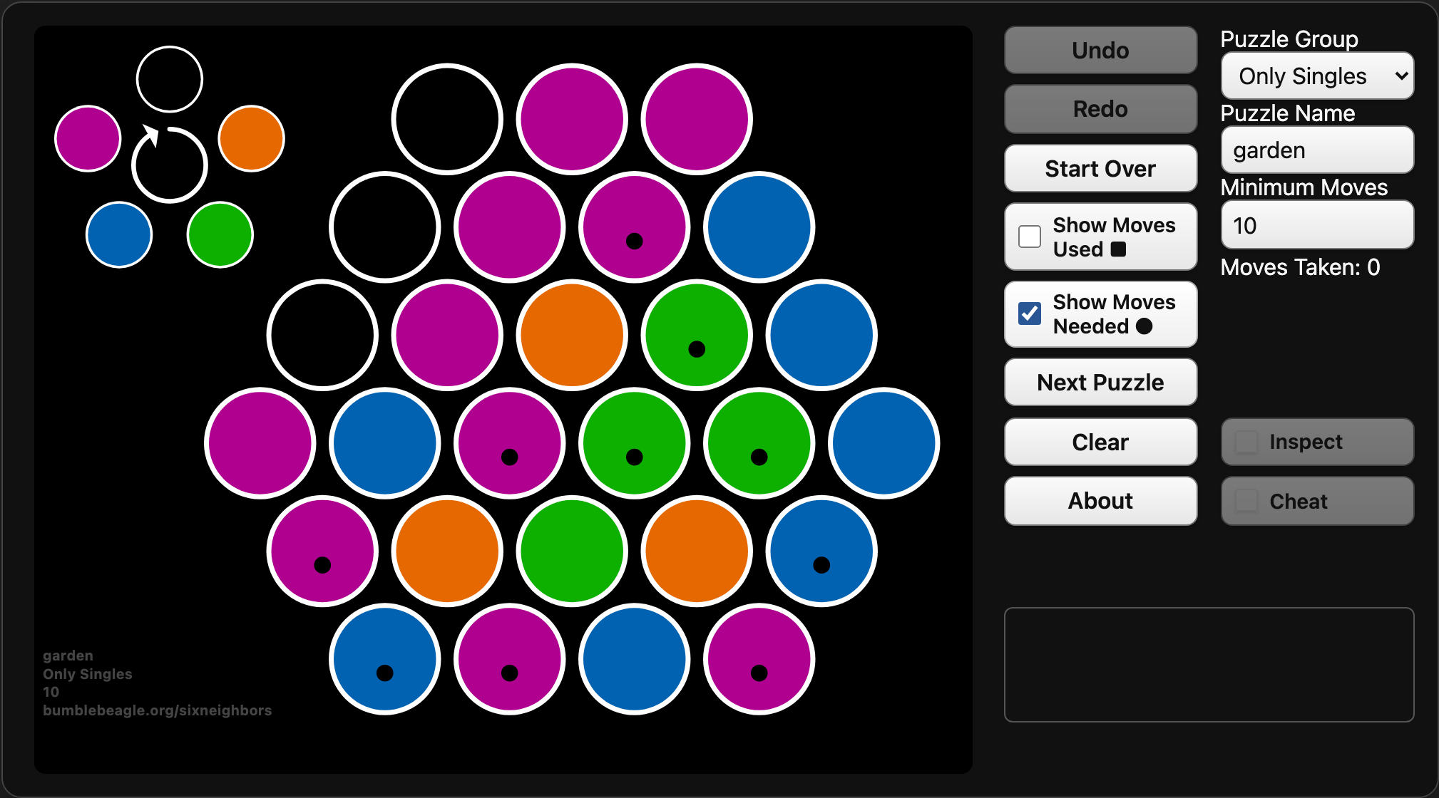 Screenshot of the Garden puzzle with solution pips