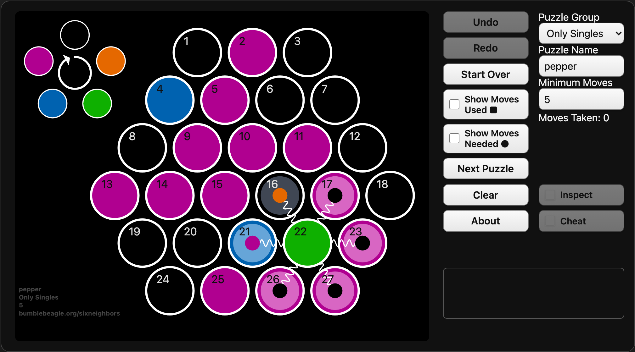 Cell 22 inspected, with its neighboring cells highlighted.