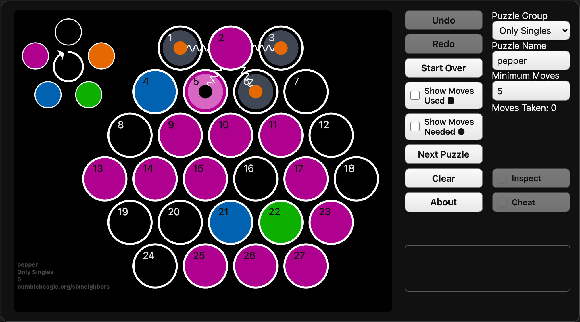 Cell 2 inspected, highlighting cells 1, 3, 5, and 6.
