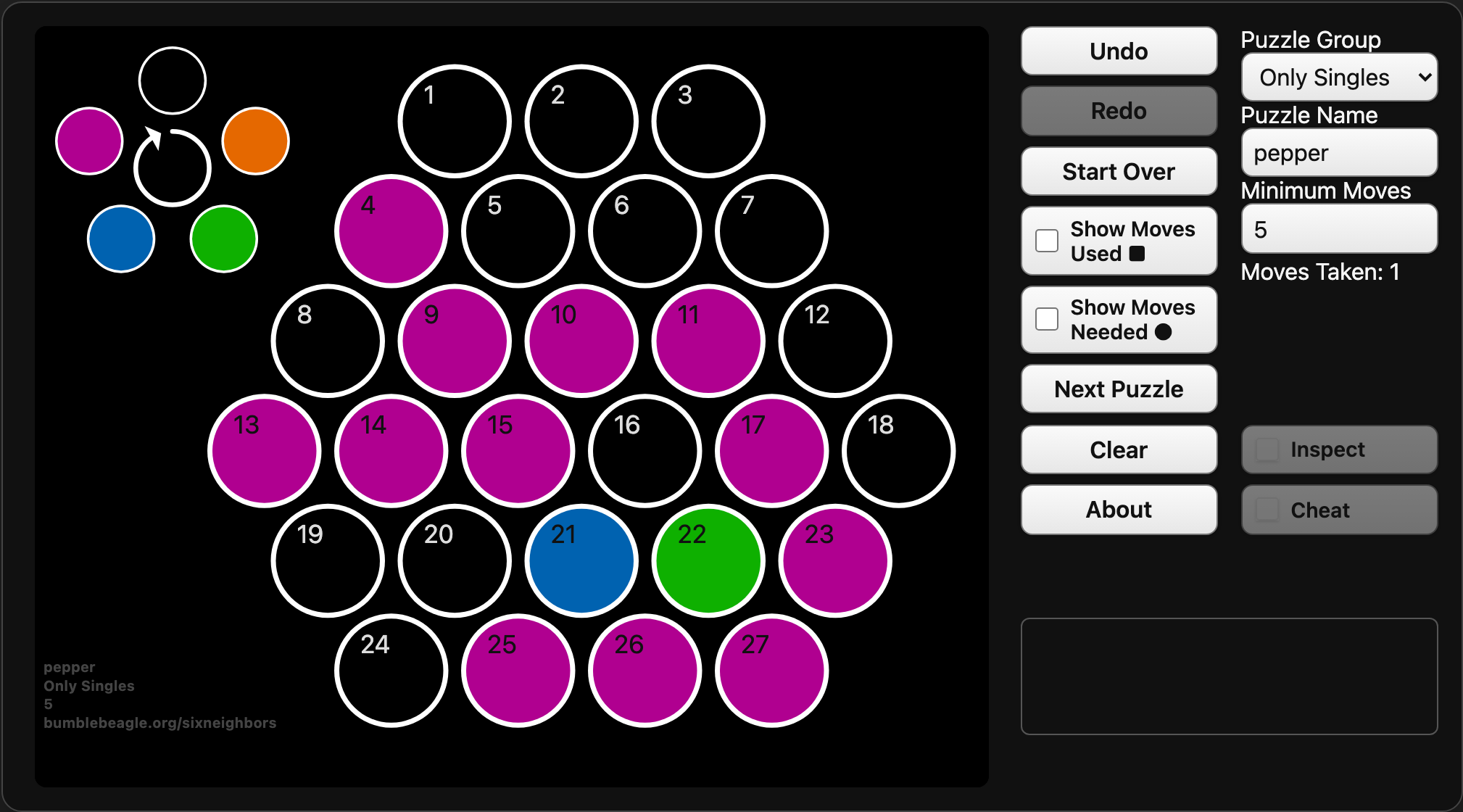 The puzzle after clicking cell 1.