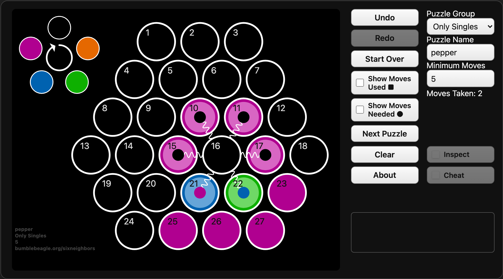Cell 16 inspected, highlighting the cells in the next donut-shaped group.